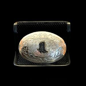 Vintage Western Cowboy Boot Belt Buckle Silver Tone Oval Made in USA